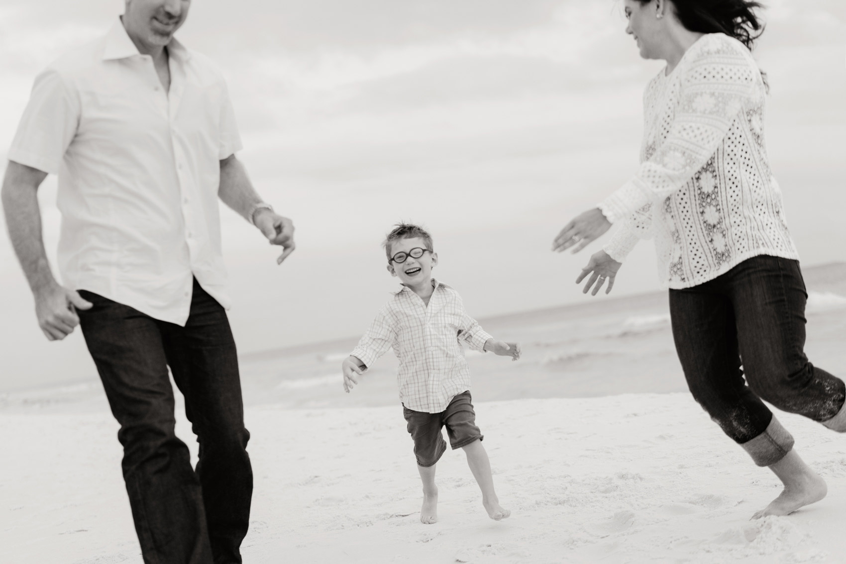 family beach portraits in 30A in black and white