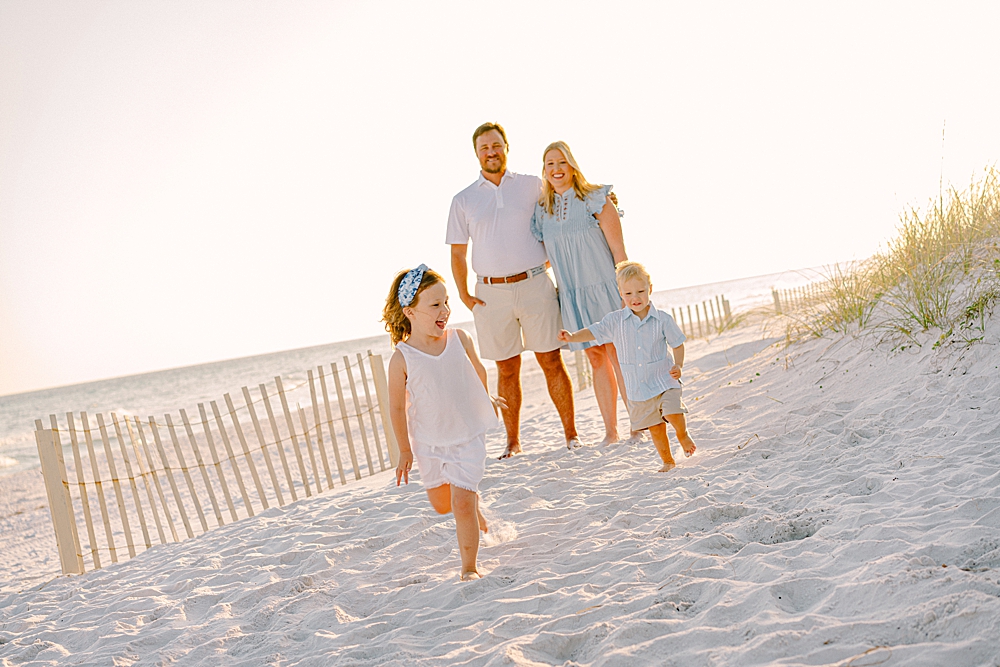 candid photo of family on the beach during family pictures in 30A
